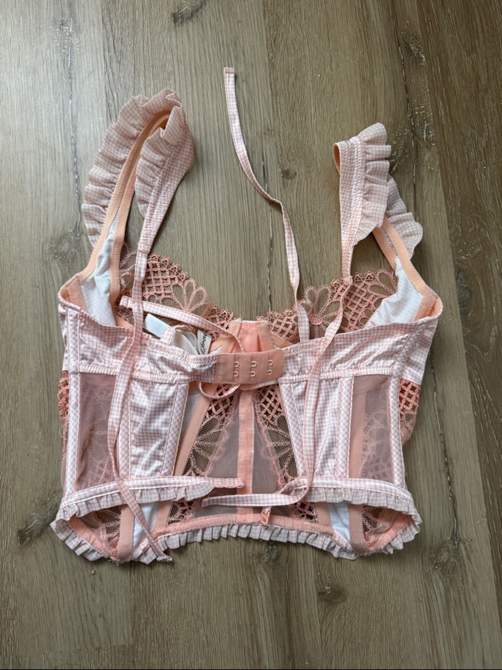 For Love & Lemons Light Pink & White Gingham Zoe Bustier Top - Picture 3 of 6